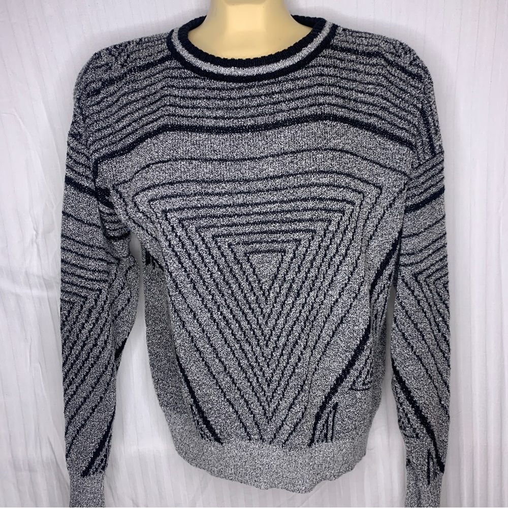 Vintage 90s Expressions Black Gray Striped Abstract Sweater Size Large